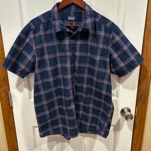 Patagonia Navy Blue Plaid Short-Sleeve Button-Down Shirt